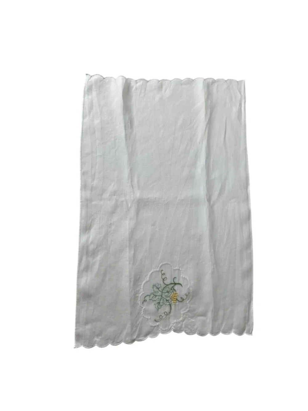 VTG Madeira Linen Guest Towels Sheer Panel Grape Embroidery Scalloped Handmade